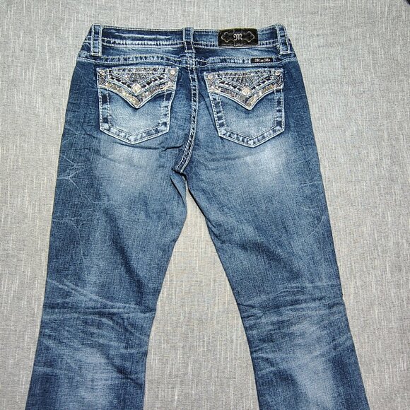 Miss Me Jeans Womens Size 29 Blue Chloe Boot Metallic Stitch Embellished M3327B - Picture 12 of 15